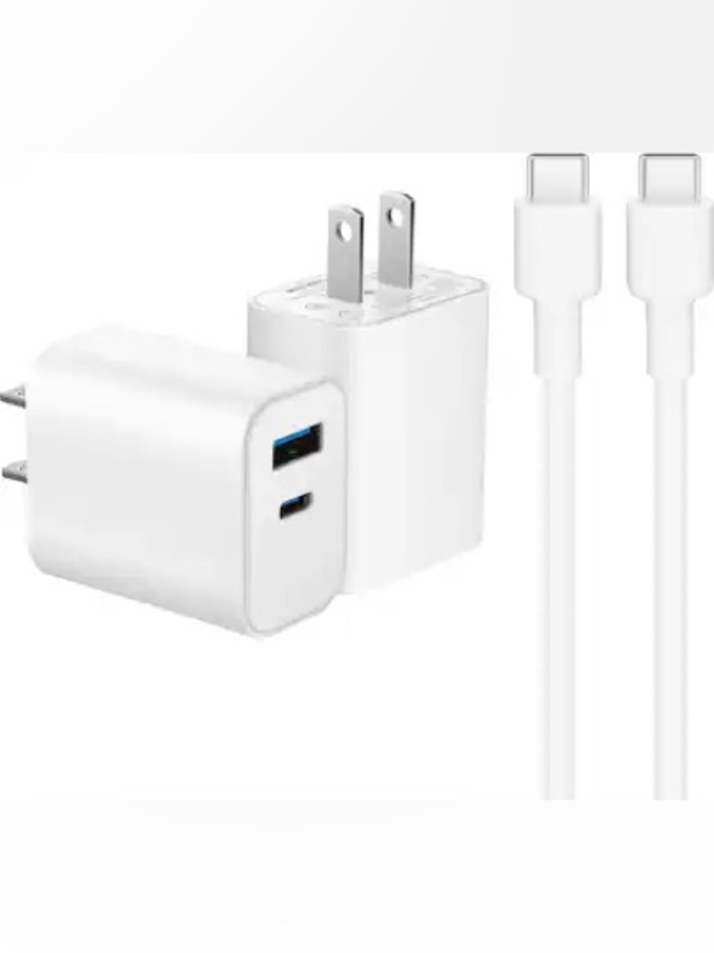 White Mobile Phone Fast-Charging Power Adapter and USB Charging Cable